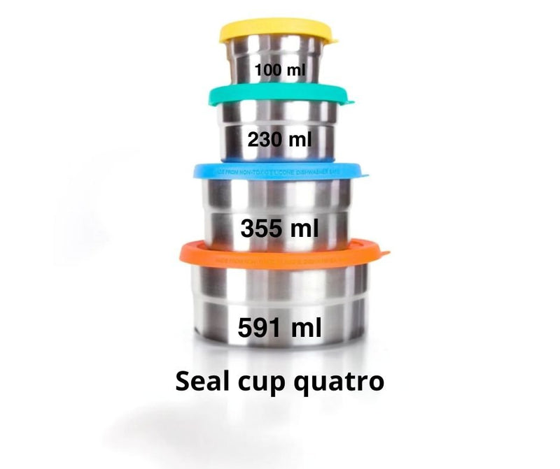 Blue Water – Seal Cup Quatro some set - ensemble de 4 Boîtes à lunch inox gigognes étanches (100 - 230 - 355 - 590 ml) - Bento - ECOlunchbox - Nature For Kids - 1