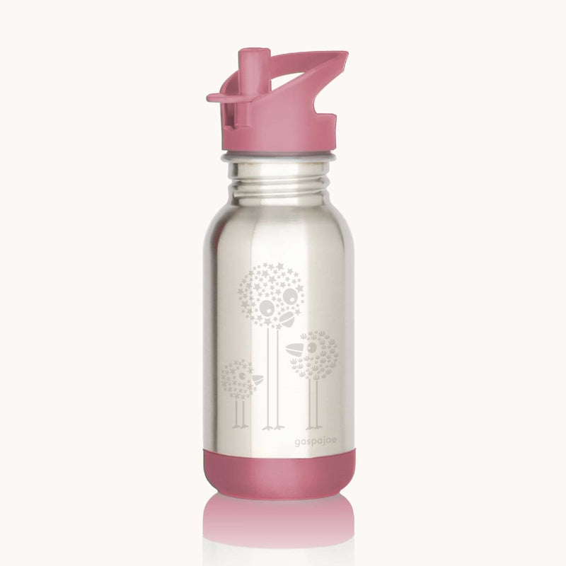 Gourde inox simple paroi - Loopy 400 ml – pour garder votre kid hydraté toute la journée – dès 5 ans - L58 - Oiseaux rose poudré - Gourde - GASPAJOE - Nature For Kids - 36