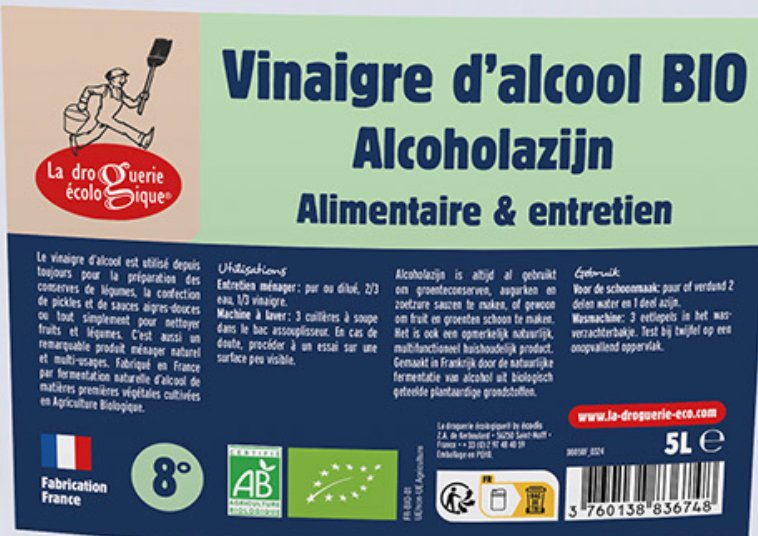 Vinaigre d’alcool bio 8° - 1L vrac - Droguerie écologique - La droguerie écologique - Nature For Kids - 1