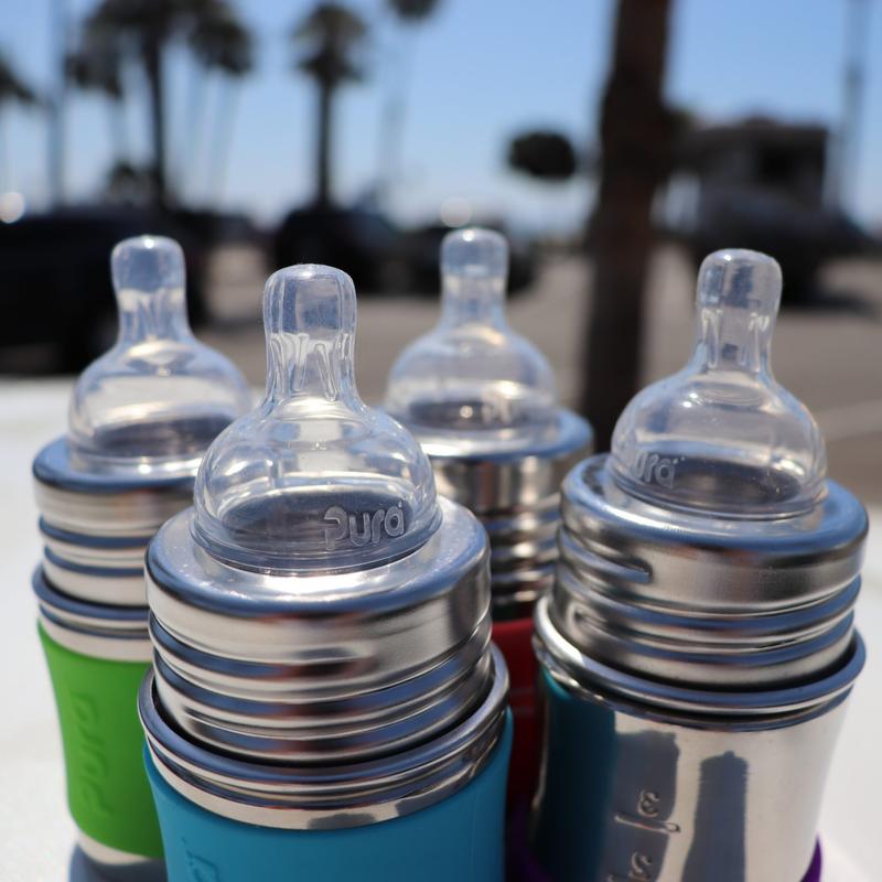 STAINLESS STEEL scalable baby bottle low flow teat 0+ - 150ml (different  colors) - from birth