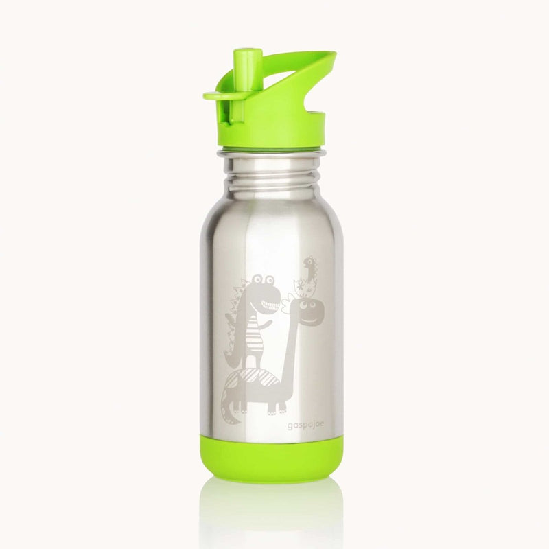 Gourde inox simple paroi - Loopy 400 ml – pour garder votre kid hydraté toute la journée – dès 5 ans-Dinosaures verts-Gourde-GASPAJOE-Nature For Kids-10