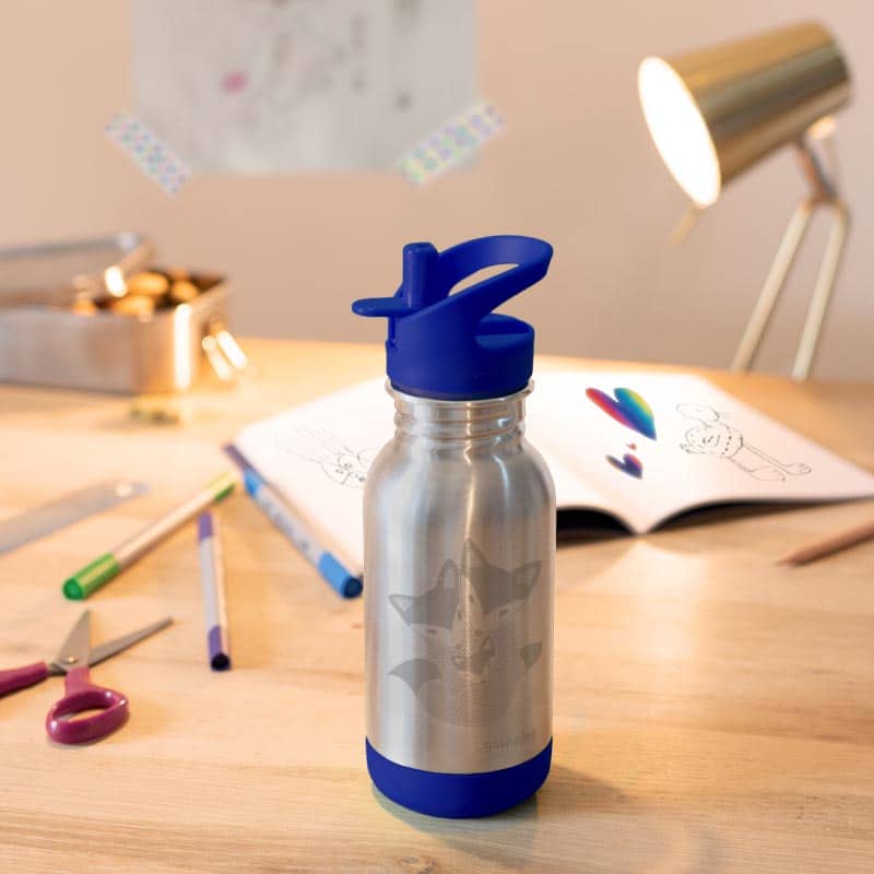Gourde inox simple paroi - Loopy 400 ml – pour garder votre kid hydraté toute la journée – dès 5 ans-Renards bleus-Gourde-GASPAJOE-Nature For Kids-7