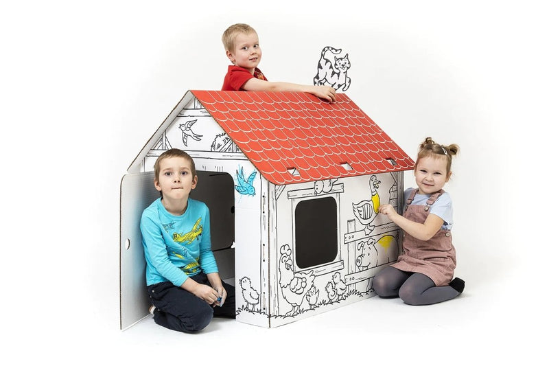 Maison en carton à peindre ou à colorier – Ma Ferme – dès 3 ans--Maison à peindre-AnnaHouse-Nature For Kids-1