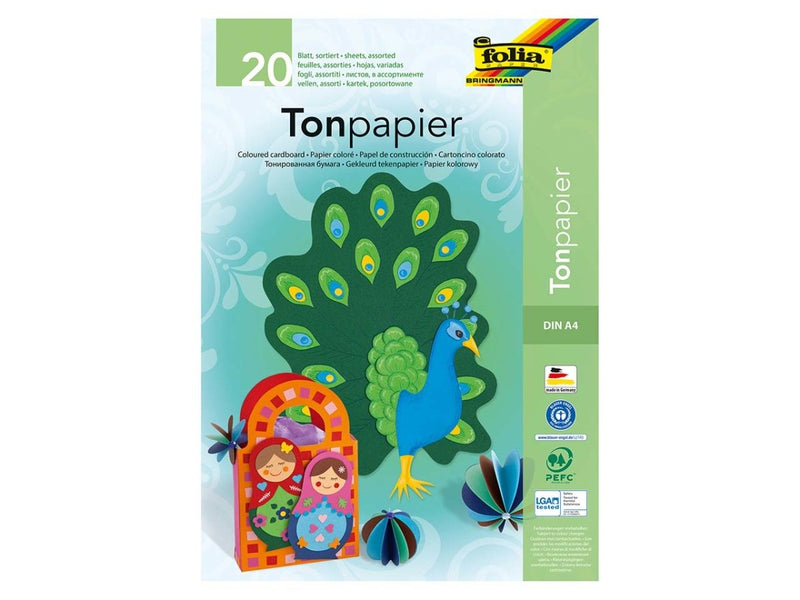 Papier couleurs à bricoler 130 g/m2 – A4 - 20 feuilles de 10 couleurs assorties - dès 2 ans--Papeterie-Folia-Nature For Kids-1
